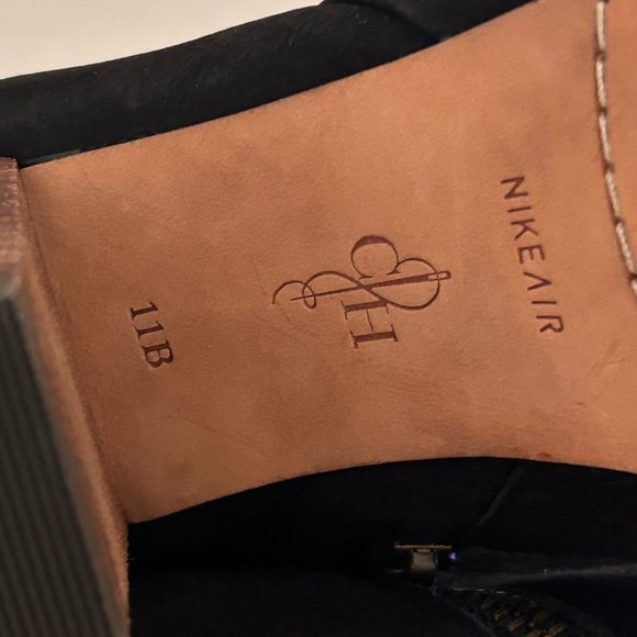 Cole Haan Black Cassidy Suede Leather Boots Size 11 Stacked Wooden Heel Nike Air - Picture 6 of 13